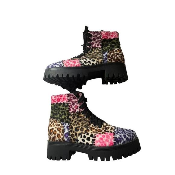 Current Mood dolls kill leopard patchwork platform boots size 7 - Picture 3 of 6